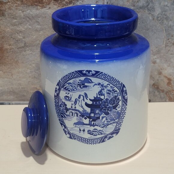 Vintage Blue Willow Canister with Lid Storage Jar Large - Picture 7 of 11